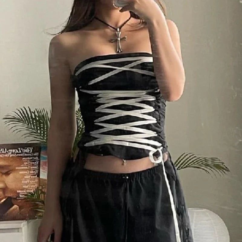 Cross Bandage Midriff Strapless