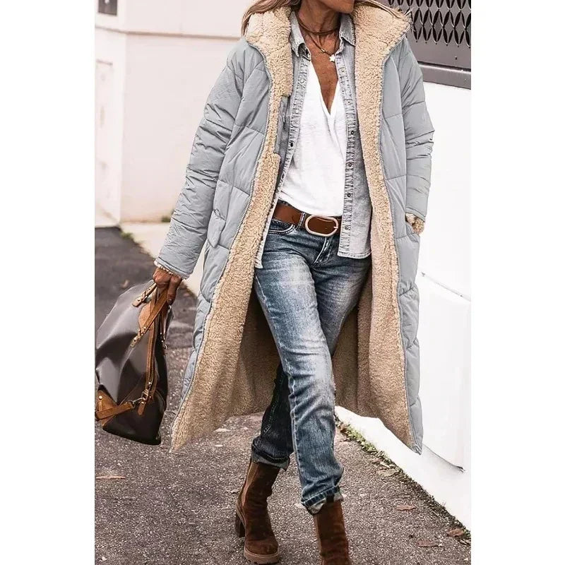 Hooded Sherpa Lined Longline Quilted Coat