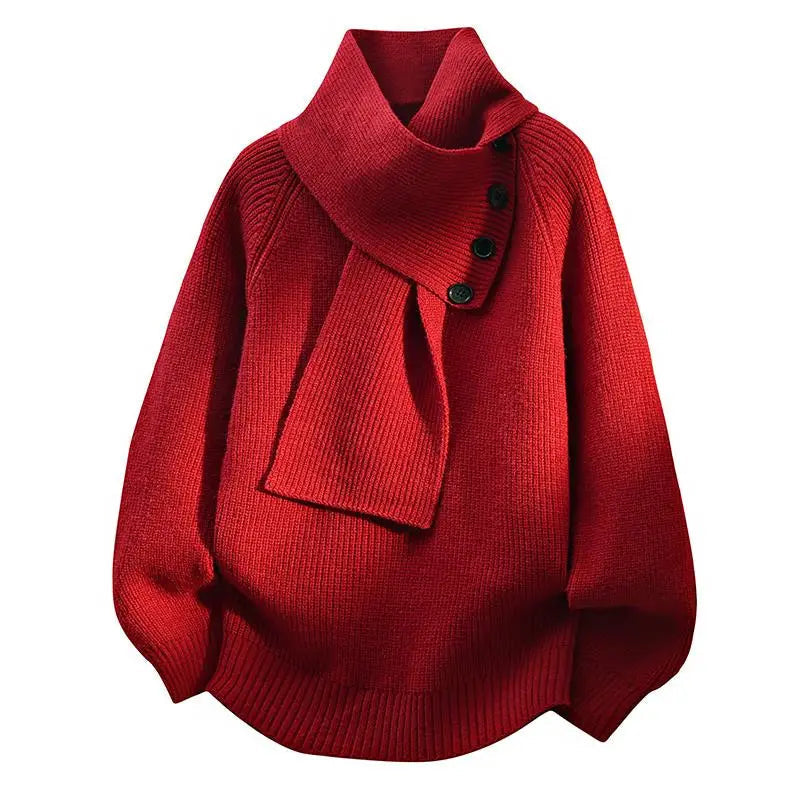 Women’s Sweater | Scarf Neck Button Detail