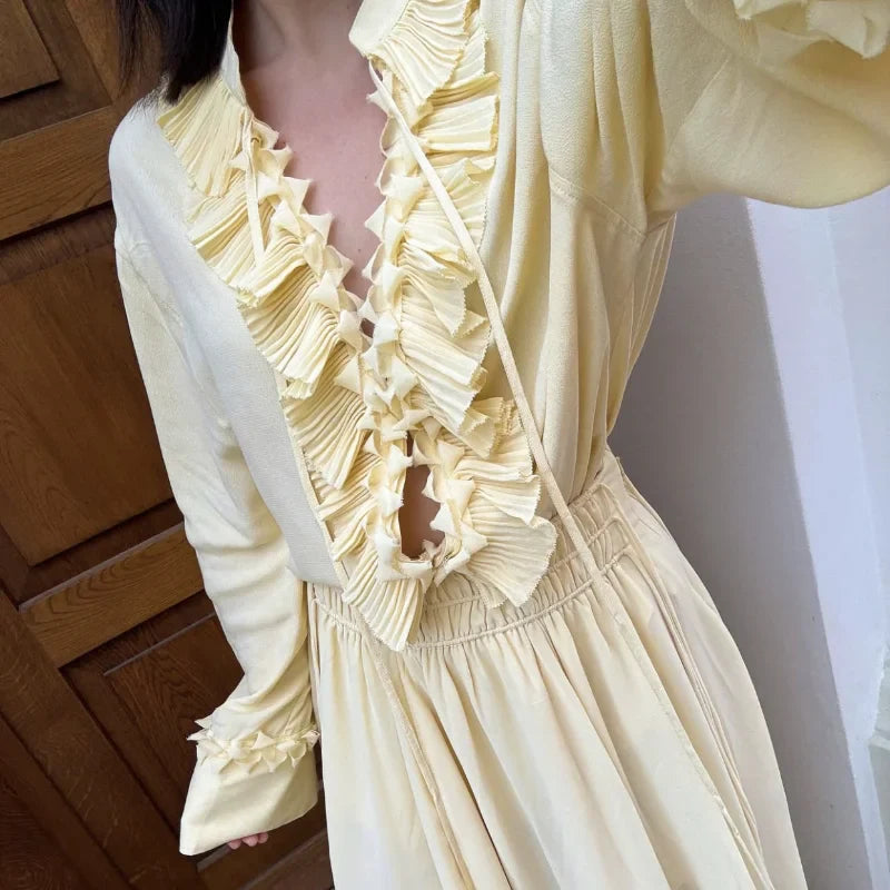 Casual Chiffon Pleated Lace-up Blouse