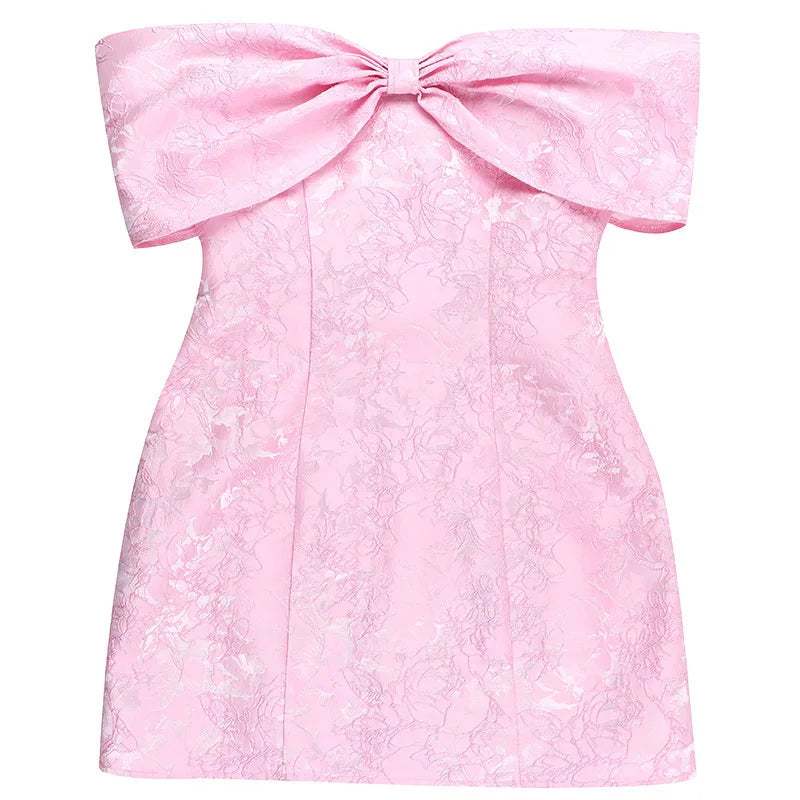 Jacquard Off Shoulder Oversized Bow Bubble Hem Mini Party Dress 14