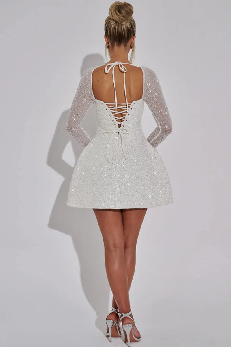 Women's Glitter Bandage Backless A - line Party Dress