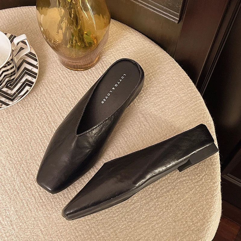 Square Toe Flat Mules