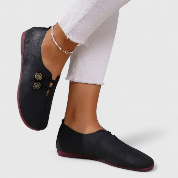 Round Toe Button Slip On Suede Look Flats