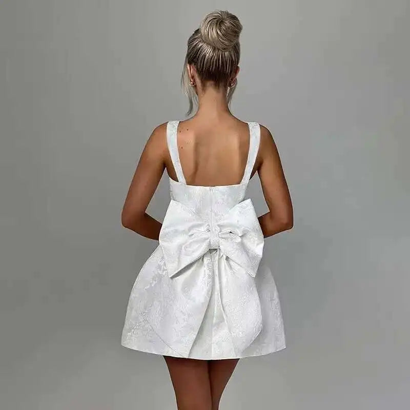 Bow Backless Jacquard A Line Mini Dress 26