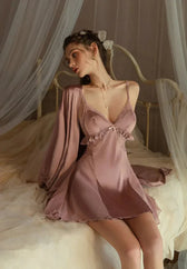 Satin Deep V-Neck Lace Trim Cut Out Slip Mini Dress 3