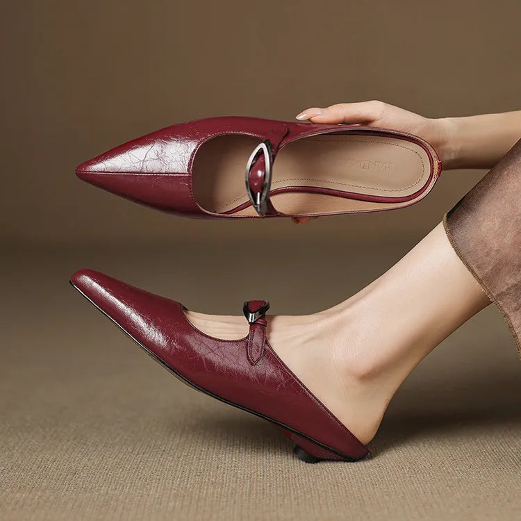 Pointed Toe Buckle Strap Low Heel Mary Jane Pumps