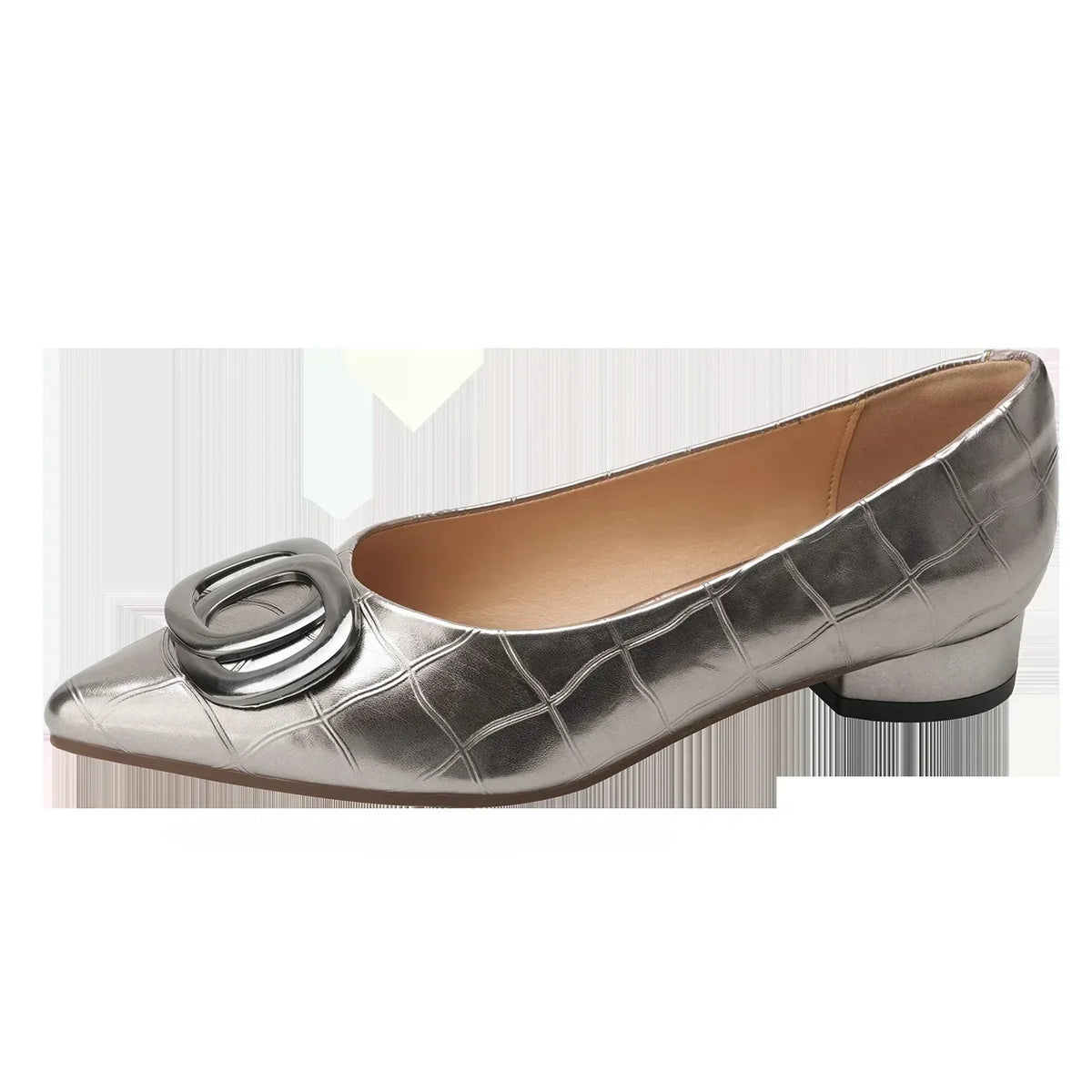 Pointed Toe Buckle Low Block Heel Pumps