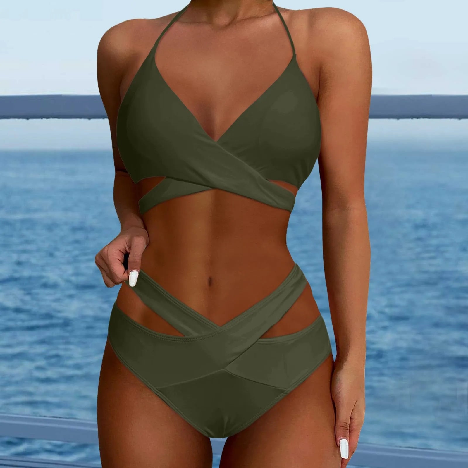 Hollow Out Backless Padded Two Piece Swim Sets