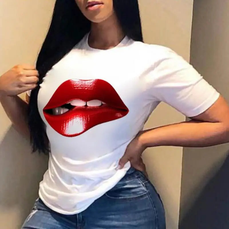 Cartoon Print Letter Lips Crop Top