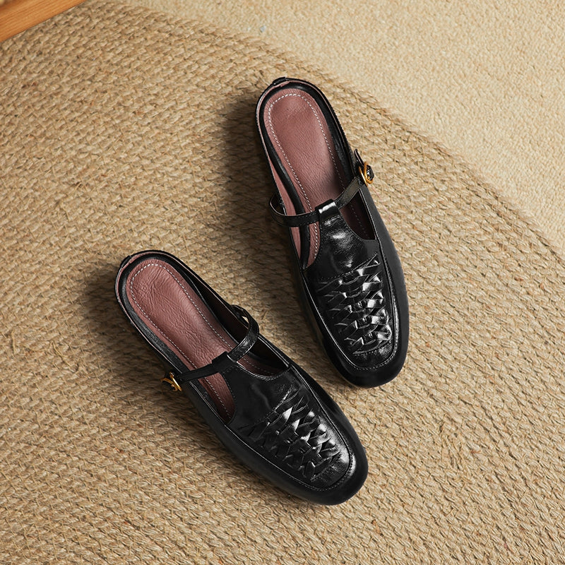 Square Toe T-Strap Buckle Mary Jane Flats