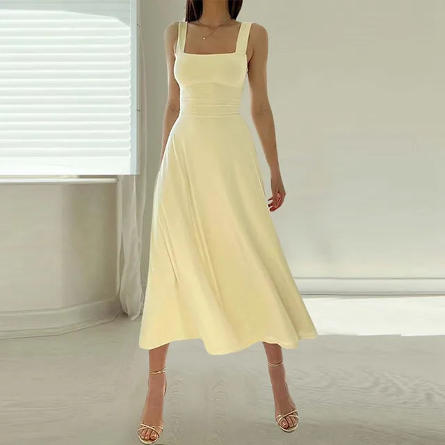 Ingrid Effortless Dress with Square Neckline Elevated Occasion Wear