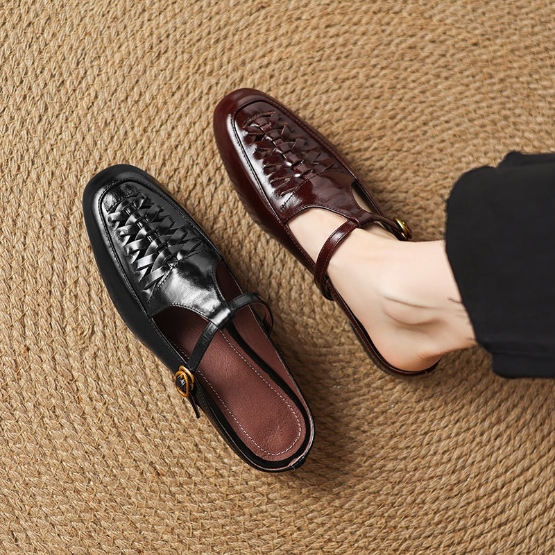 Square Toe T-Strap Buckle Low Block Heel Mary Jane
