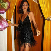 Deep V Fringe Backless Mini Party Dress 7