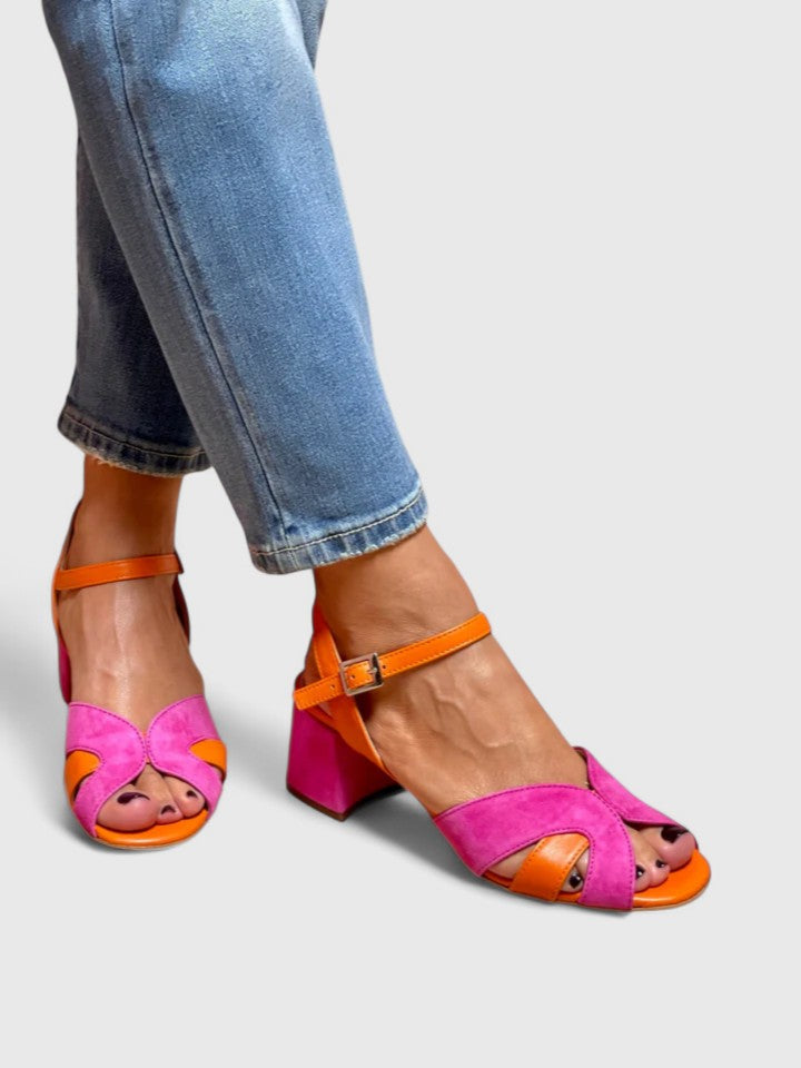 Cross Strap Ankle Buckle Open Toe Block Heel Sandals