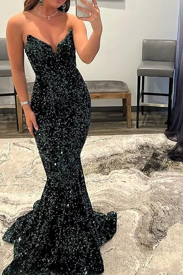 Sexy Mermaid Sweetheart Neckline Sequin Black Girl Red Evening Gown Prom Dresses SD1430