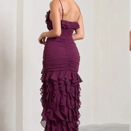 Sexy Mermaid Spaghetti Straps Ankle Length Chiffon Evening Dress Prom Dresses SD1642