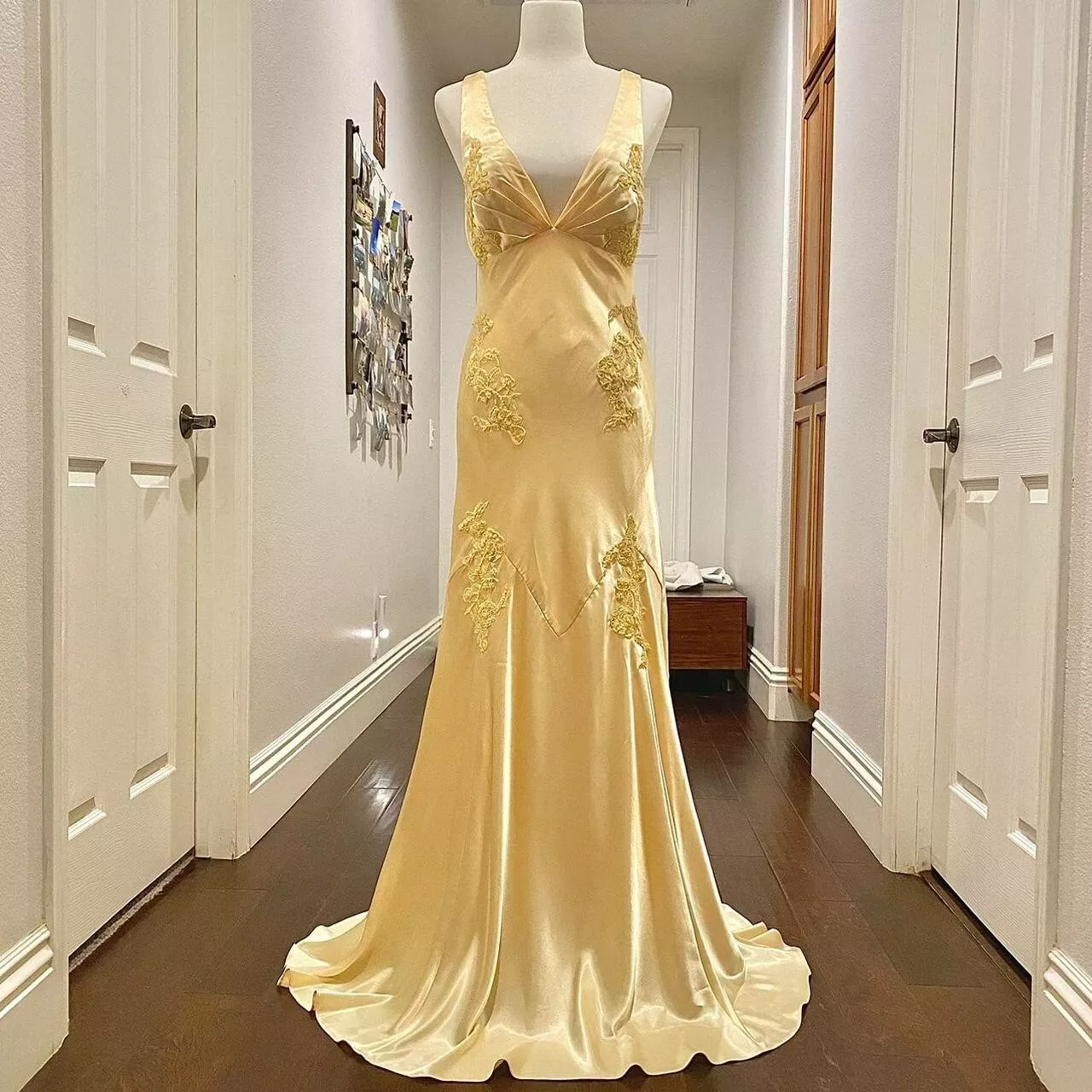 Pretty Mermaid Spaghetti Straps Yellow Backless Long Party Dresses Prom Dresses SD2708