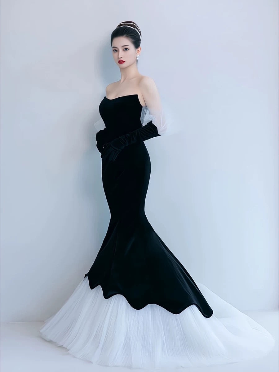Pretty Mermaid Sweetheart Neckline Black Tulle Long Evening Dress Prom Dresses SD2779