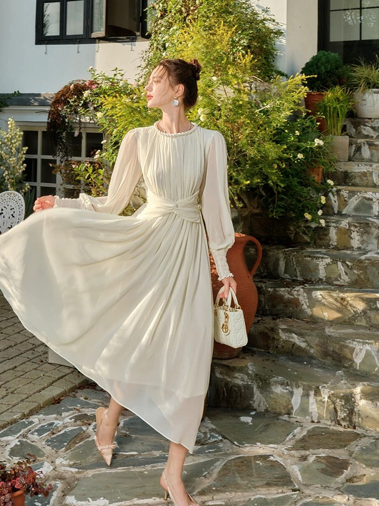 Modest A line Scoop Neckline Chiffon Ankle Length Evening Dress Prom Dresses SD2849