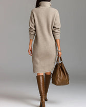 Collared Button Long Sleeve Knit Midi Dress Pocket 3