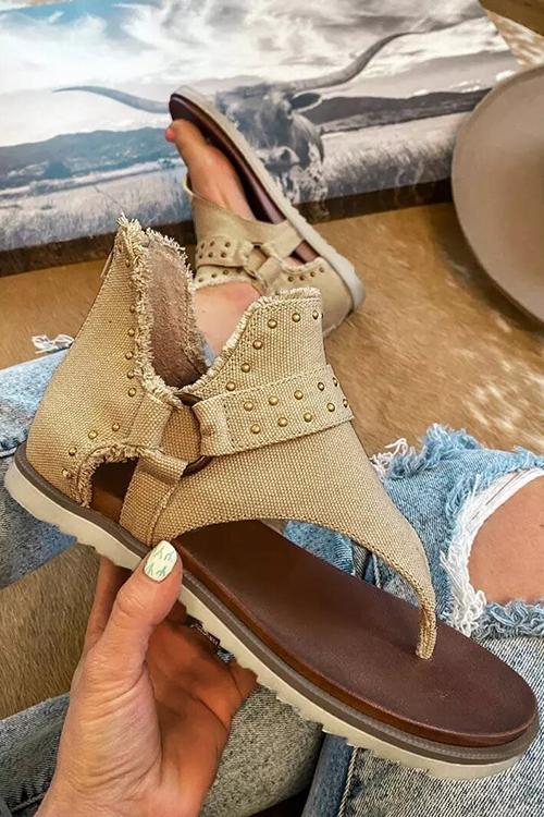 Buckle Flip-Flops Canvas Flat Heel Sandals
