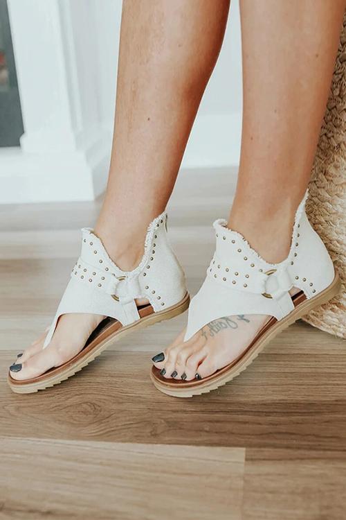 Buckle Flip-Flops Canvas Flat Heel Sandals