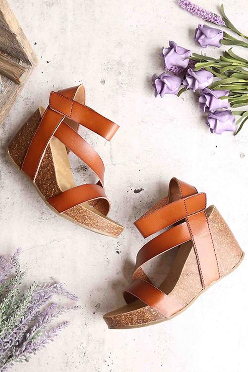 Hook  Loop High Heel Wedges Sandals
