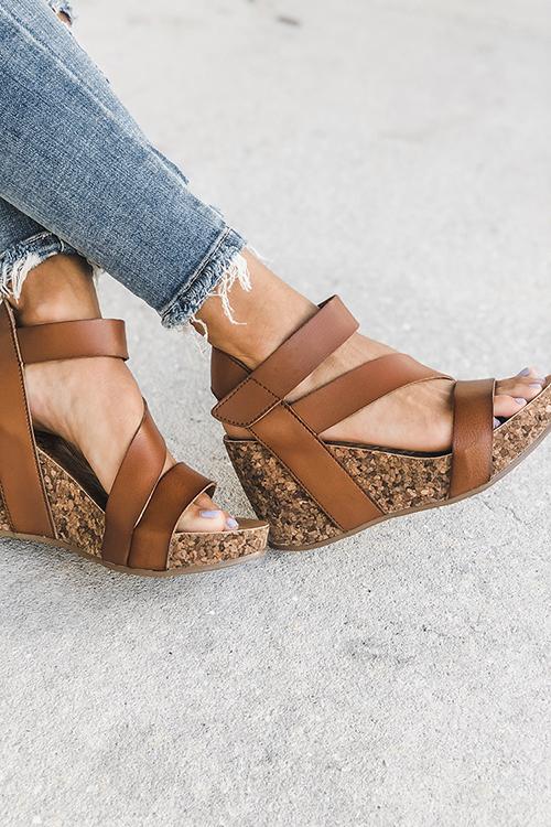 Hook  Loop High Heel Wedges Sandals