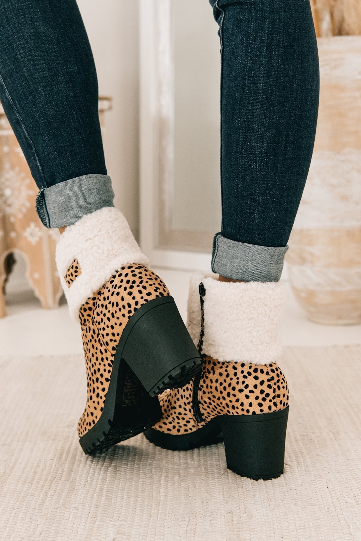 Sherpa Cuff Chunky Heel Booties