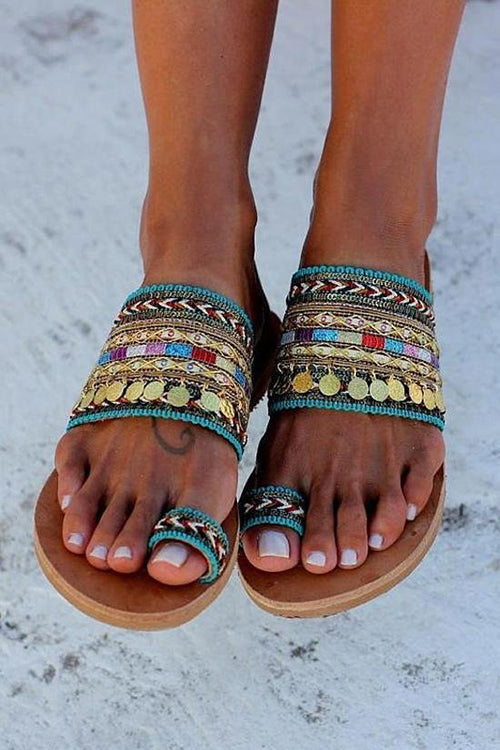 Boho Metal Tassels Flat Slipper