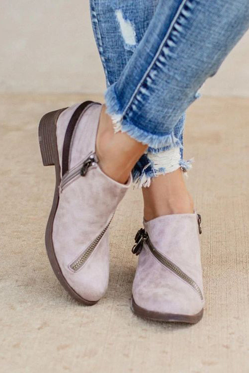 Buckle Zipper Slip On Low Heels Ankle Boots