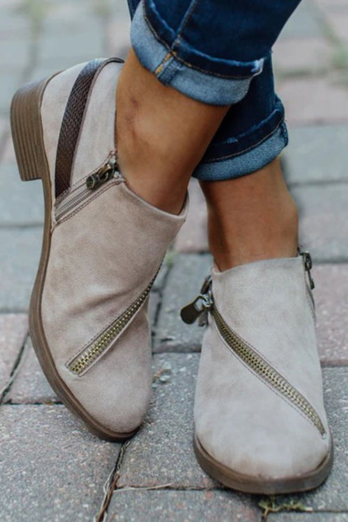 Buckle Zipper Slip On Low Heels Ankle Boots
