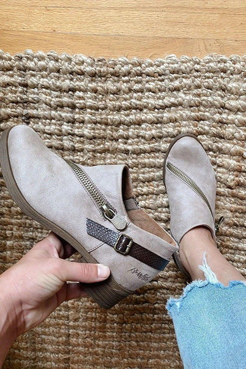 Buckle Zipper Slip On Low Heels Ankle Boots