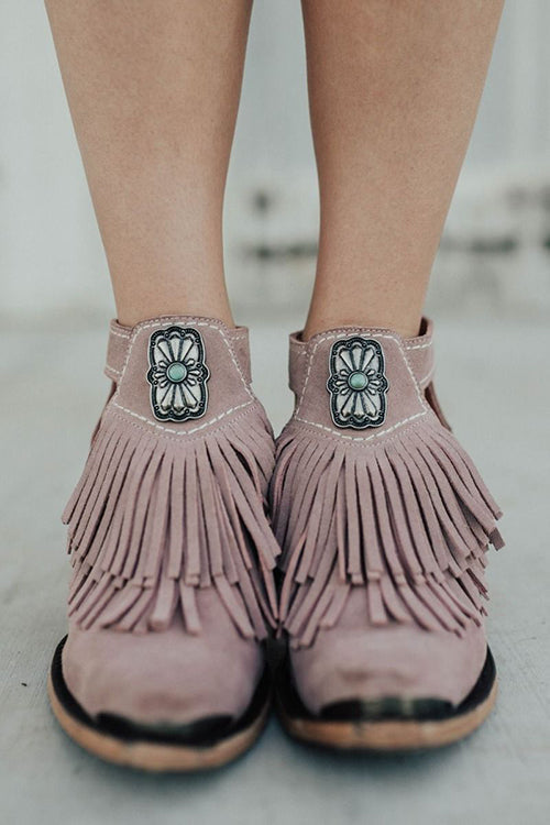 Hollow Tassels Chunky Heels Ankle Boots
