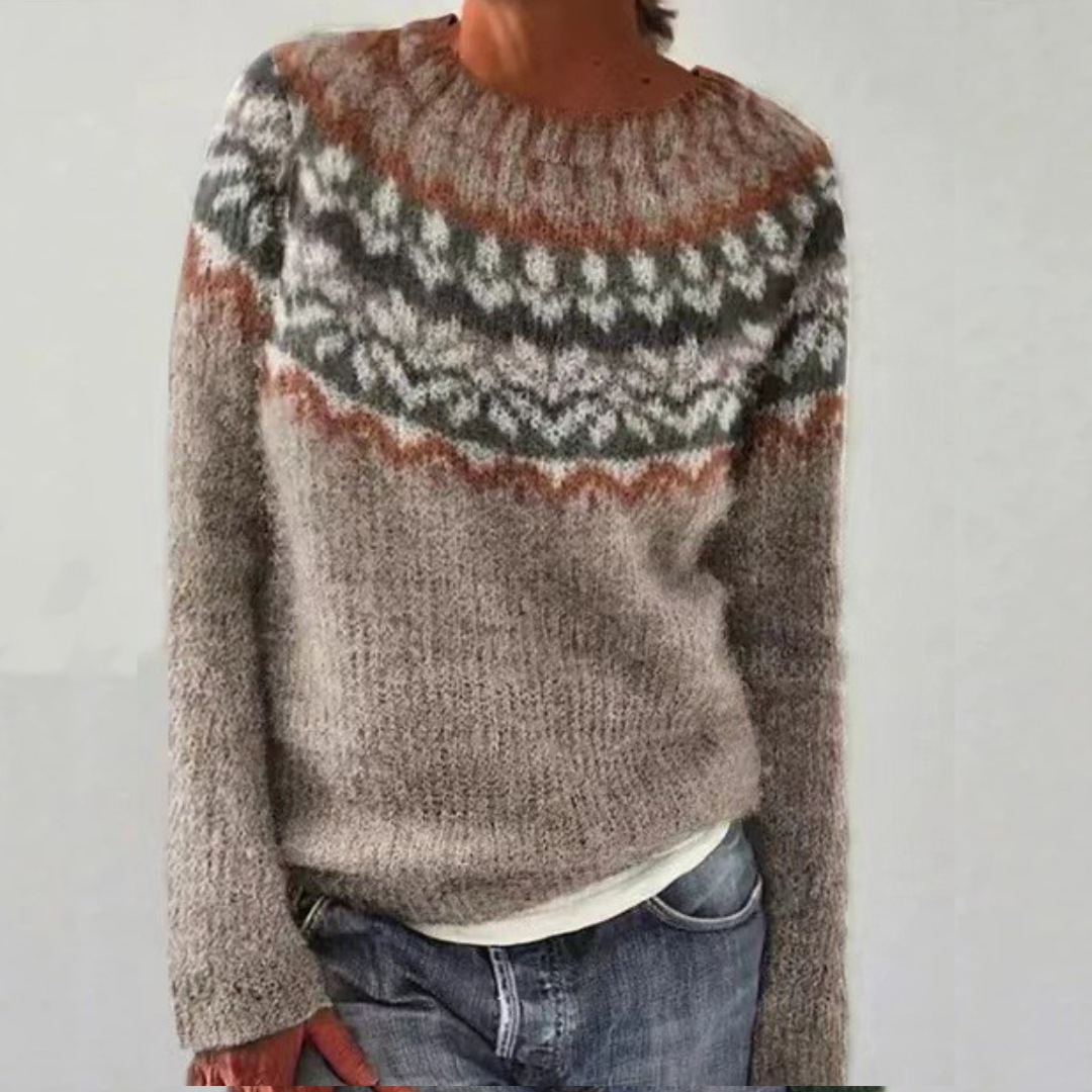 Fair Isle Pattern Round Neck Long Sleeve Knit Sweater