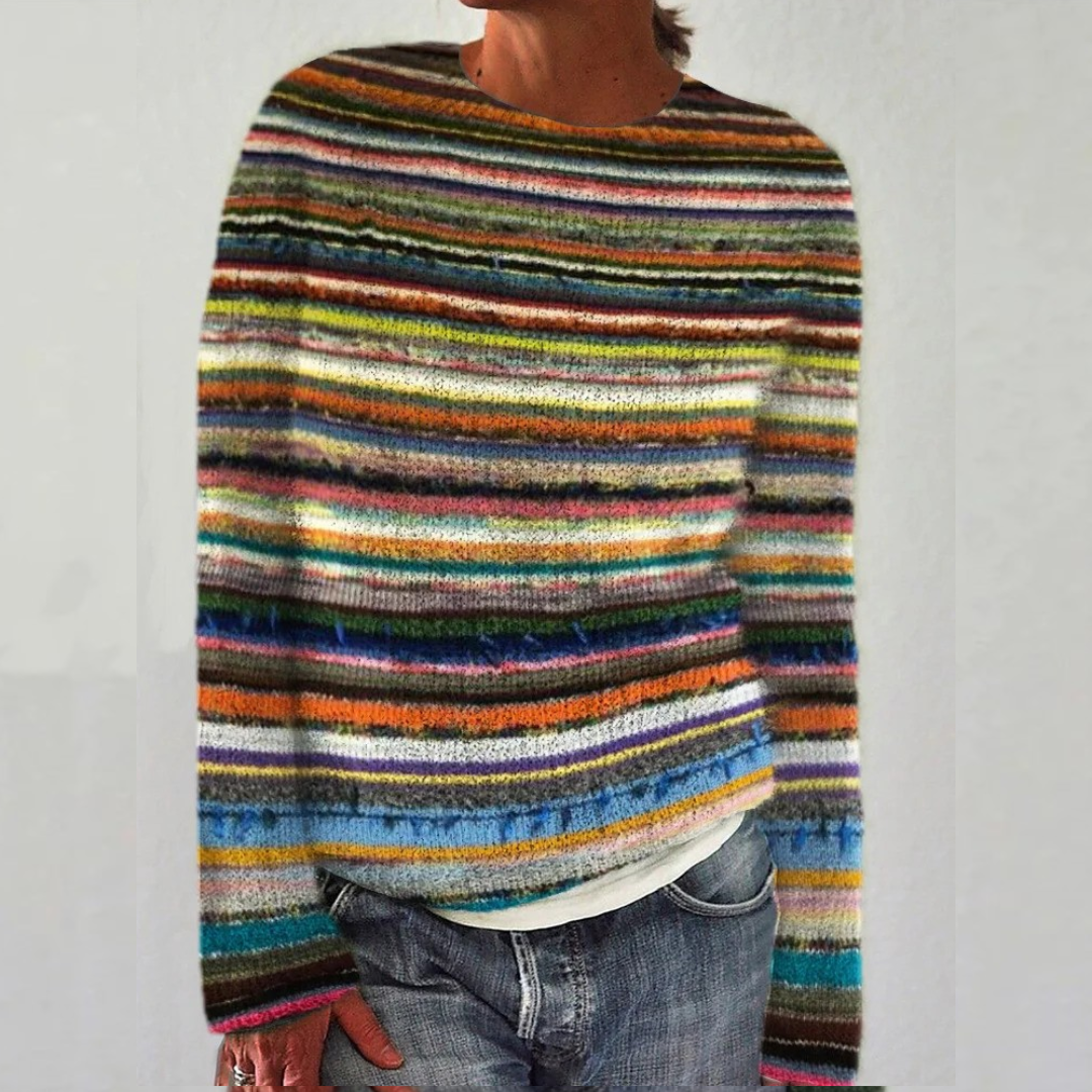 Striped Round Neck Long Sleeve Knit Sweater