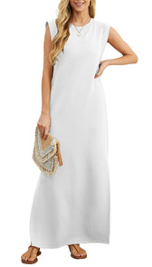 Crew Neck Sleeveless Padded Shoulder Maxi Dress 7