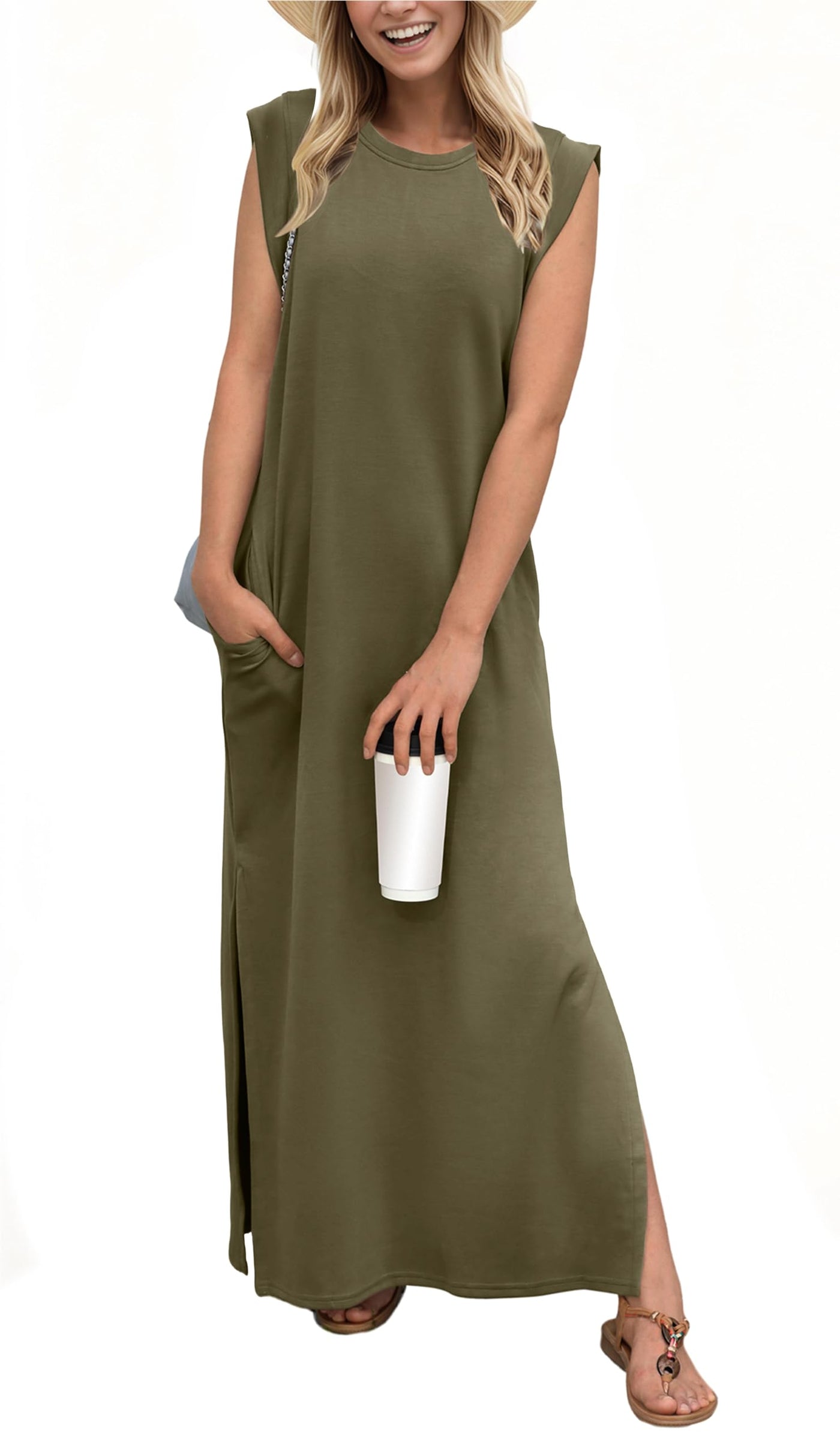 Crew Neck Sleeveless Padded Shoulder Maxi Dress 4