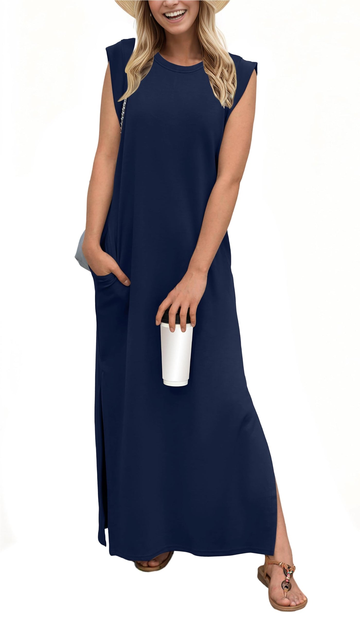 Crew Neck Sleeveless Padded Shoulder Maxi Dress 2
