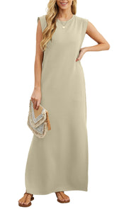 Crew Neck Sleeveless Padded Shoulder Maxi Dress 9