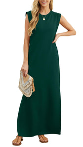 Crew Neck Sleeveless Padded Shoulder Maxi Dress 6