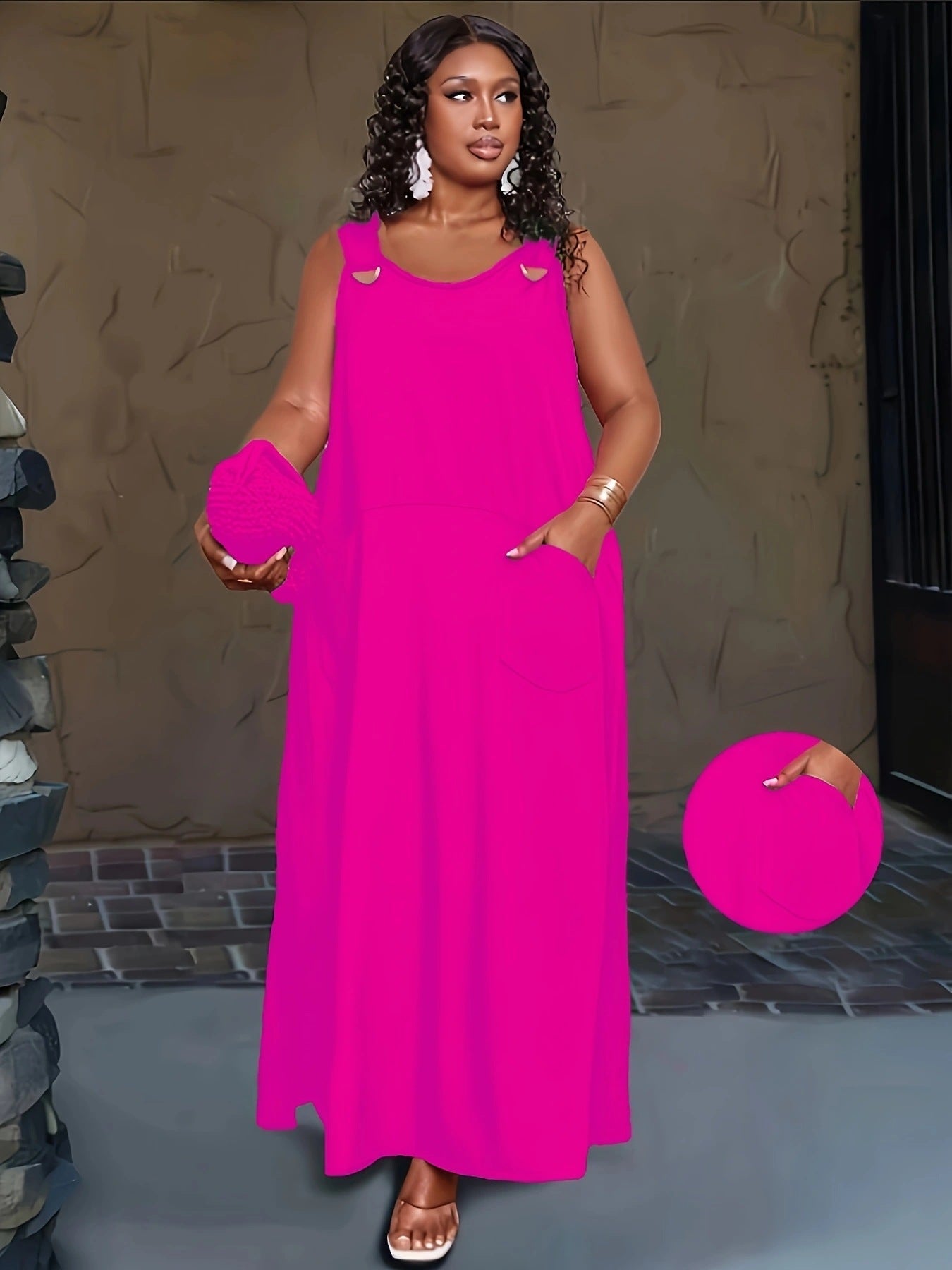 Sleeveless Cut Out Pocket Maxi Dress