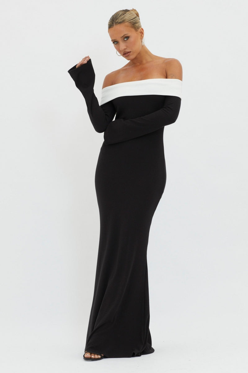 Karina Chic Off the Shoulder Maxi Knit Dress Elevated Occasion Wear