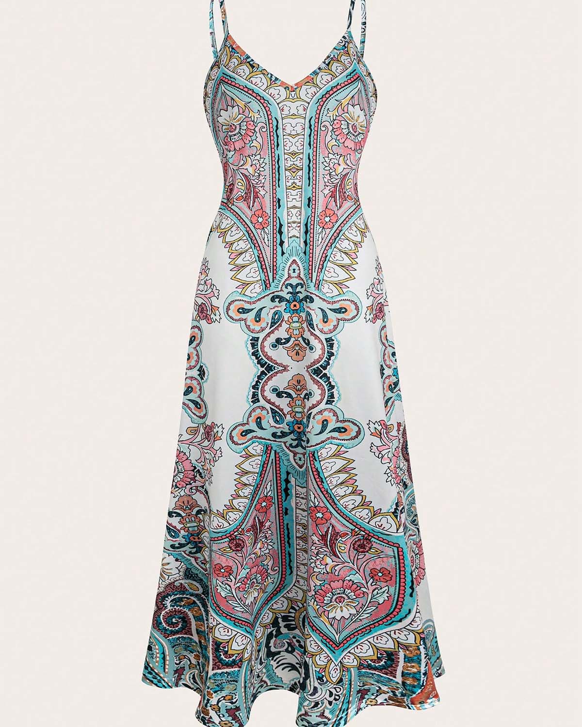 Paisley Print Spaghetti Strap Maxi Dress 4