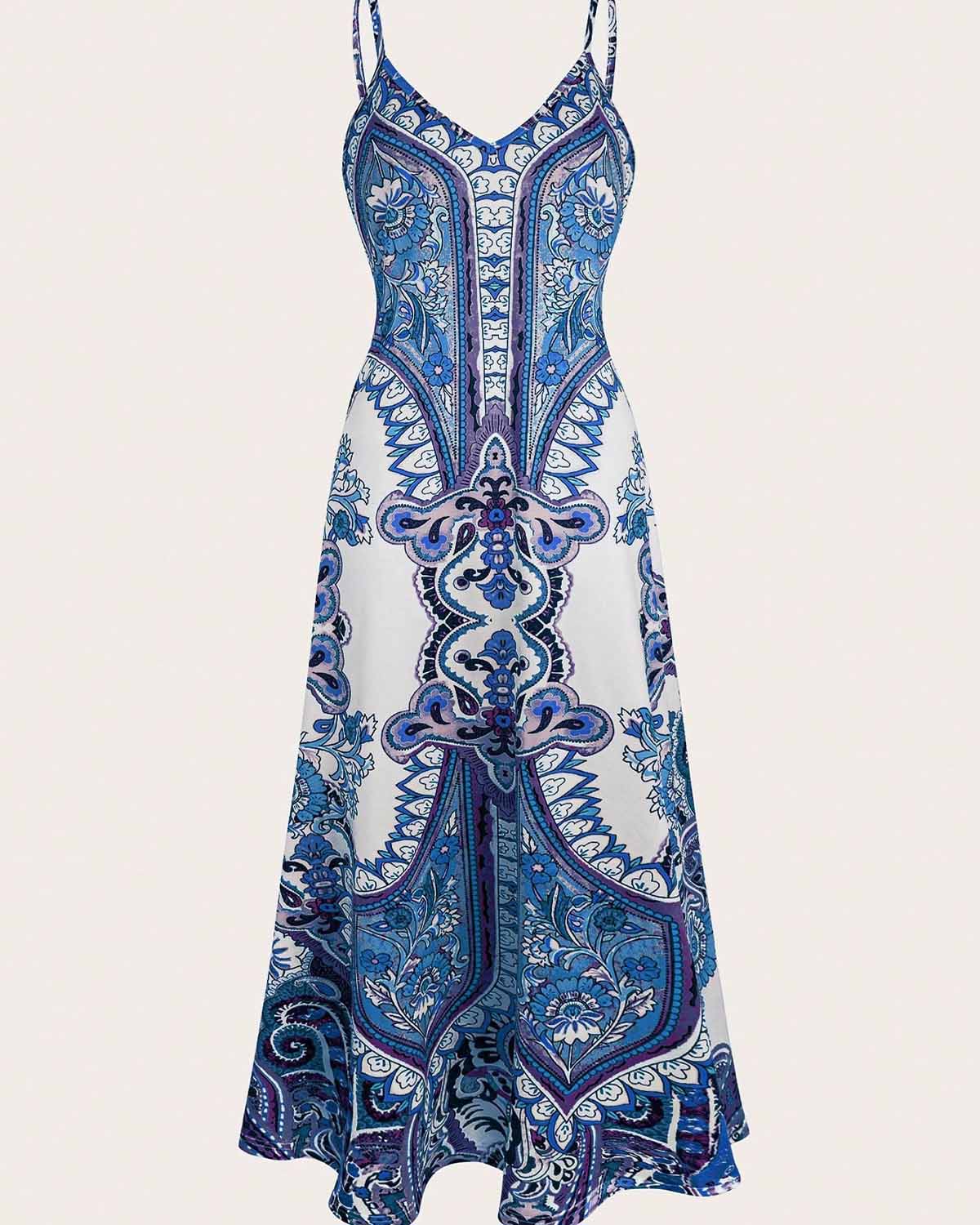 Paisley Print Spaghetti Strap Maxi Dress 10