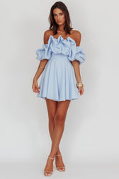 Off Shoulder Puff Sleeve Ruffle Fit and Flare Mini Dress 3