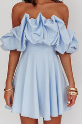 Off Shoulder Puff Sleeve Ruffle Fit and Flare Mini Dress 4