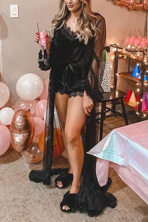 Fur See Though Flares Cardigan