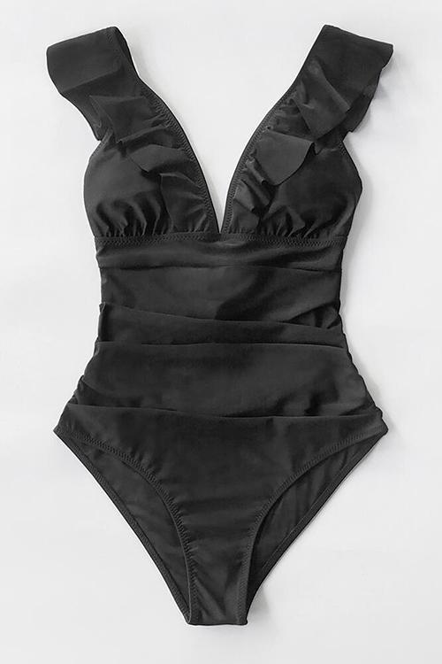 Ruffles Backless One Peice Swimwear